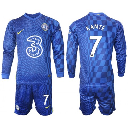 Billiga Fotbollströjor Chelsea Kante 7 Barn Hemma tröja 2021/22 Långärmad